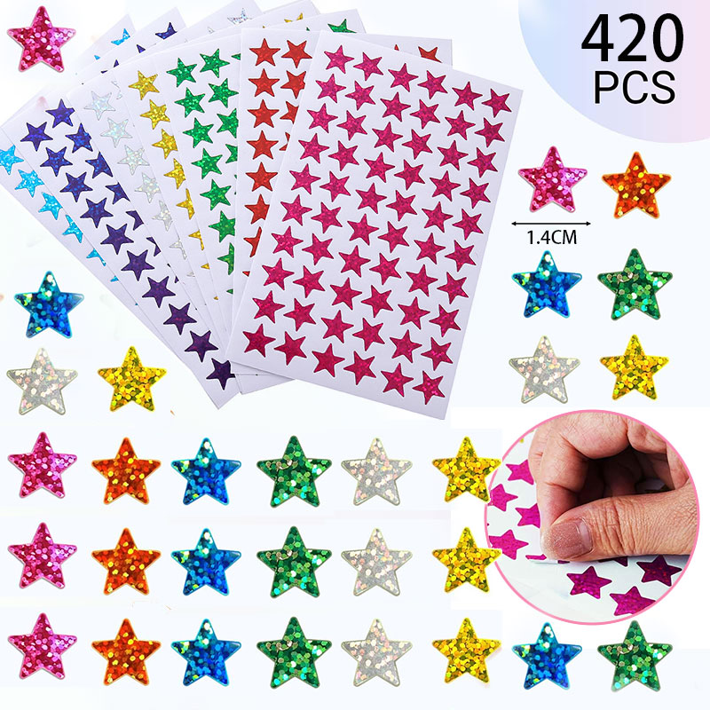 Glitter Vinyl Roll - 420 stuks sterstickers sprankelende holografische glittersticker