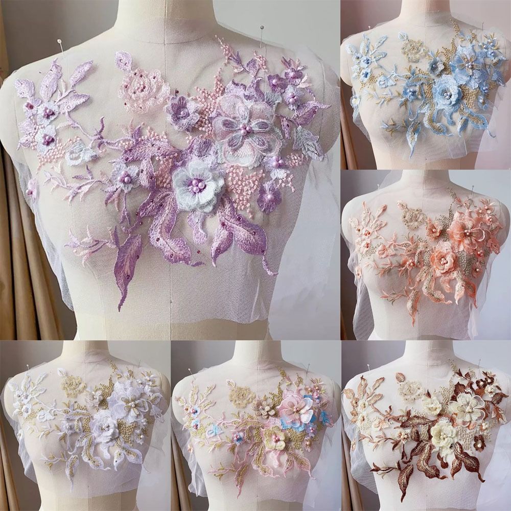 Embellishments For Scrapbooking - 3D bloemen kralen kant stoffen applique