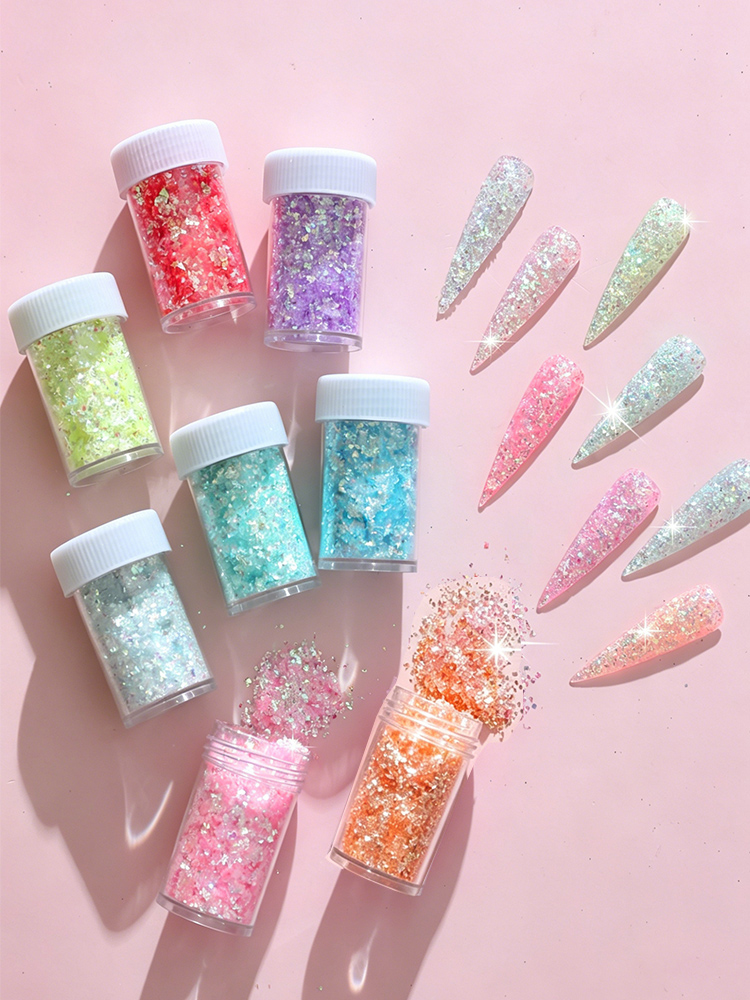 Glitter Vinyl Roll - 8 kleuren holografische nagelvlokken stickers iriserende