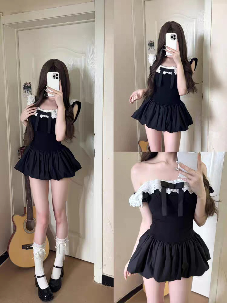 Elastic Lace Trim - Coquette Koreaans sexy off-shoulder kant-trim strik