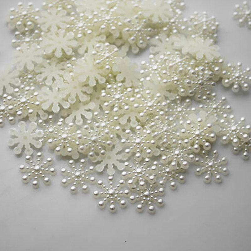 Christmas Craft Embellishment - 100Pcs Witte Parel Hars Sneeuwvlok Flatbacks