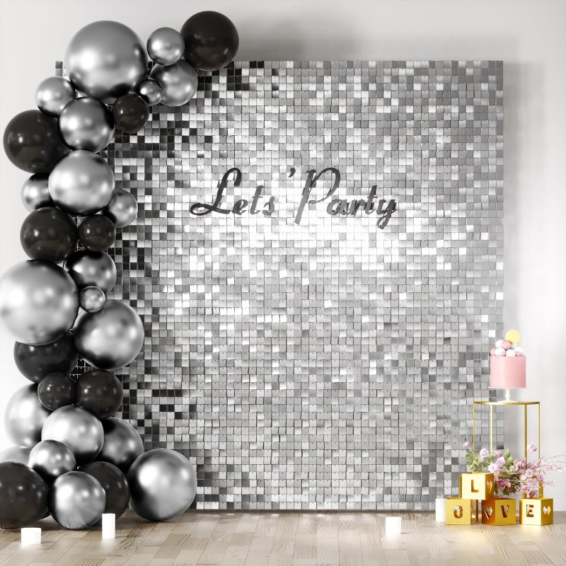 Sequin Fabric Panel - 12/16/18/24 stuks Glinsterende Wanddecoraties Matte Zilveren